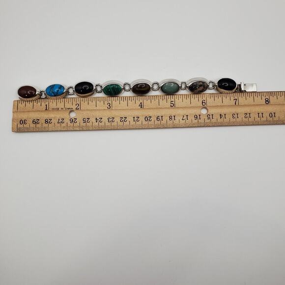 Vintage Taxco Mexico 925 Sterling Silver Multi Gemstone Bracelet 7 Inch 8 Gems - Picture 11 of 11